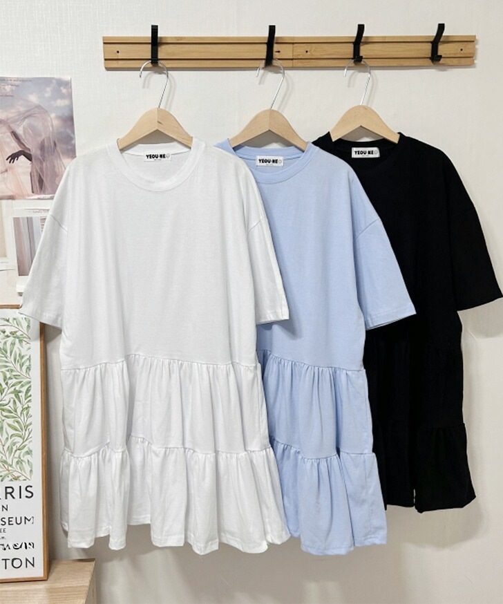 ティアードコットンカットソー半袖チュニック レディース トップス ロング丈 長め カットソー Tシャツ 5分袖 五分袖 チュニック レイヤード 重ね着 半袖 薄手 コットン 綿 楽ちん