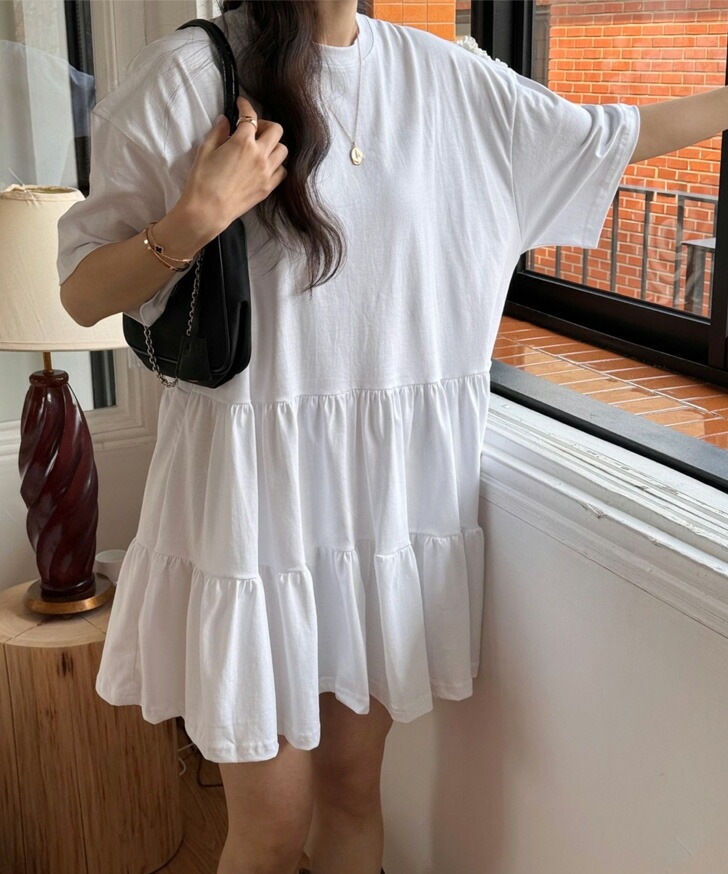 ティアードコットンカットソー半袖チュニック レディース トップス ロング丈 長め カットソー Tシャツ 5分袖 五分袖 チュニック レイヤード 重ね着 半袖 薄手 コットン 綿 楽ちん