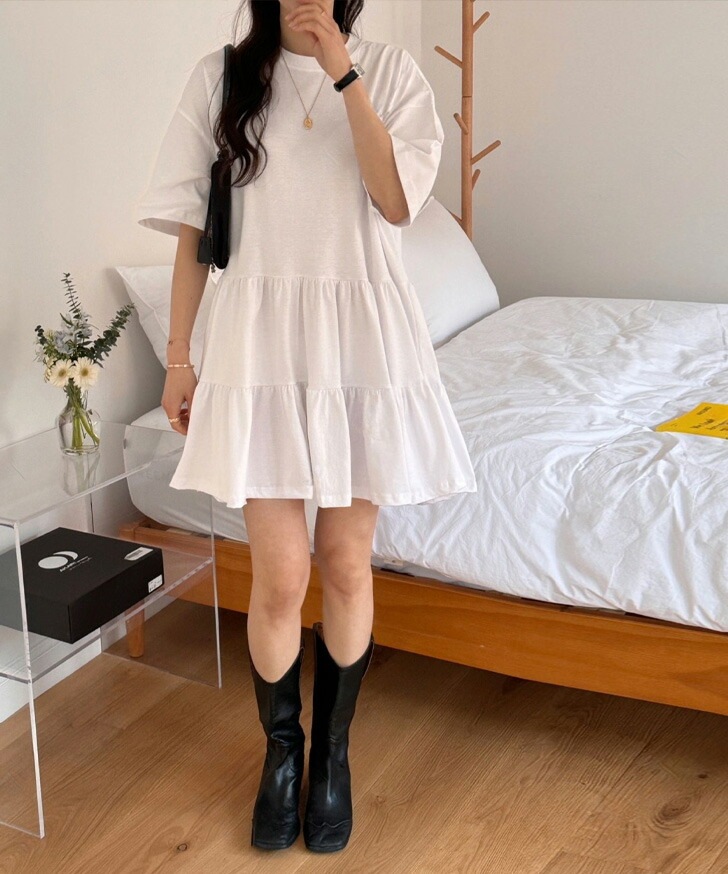 ティアードコットンカットソー半袖チュニック レディース トップス ロング丈 長め カットソー Tシャツ 5分袖 五分袖 チュニック レイヤード 重ね着 半袖 薄手 コットン 綿 楽ちん