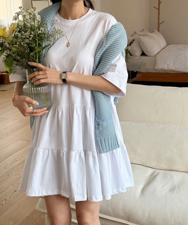 ティアードコットンカットソー半袖チュニック レディース トップス ロング丈 長め カットソー Tシャツ 5分袖 五分袖 チュニック レイヤード 重ね着 半袖 薄手 コットン 綿 楽ちん