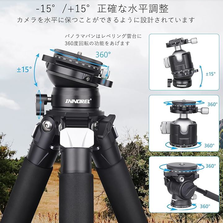 カメラ レベリングベース+パノラマパンキット 三脚ヘッド 360度回転 水平雲台 CNCアルミ合金 レベラースタンド ブラケット( レベリングベース＆パノラマパンベース キット)