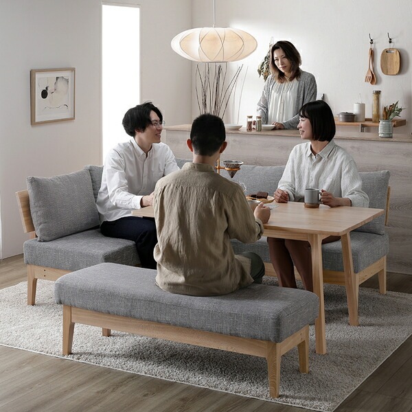 ダイニングセット [ L字4点セット テーブル 約120cm 背付きベンチ アーム付きベンチ ベンチ ] グレー 天然木 組立品