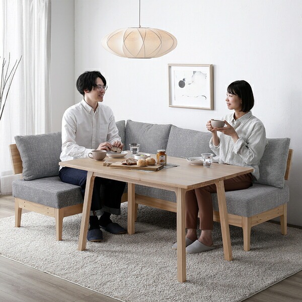 ダイニングセット [ L字4点セット テーブル 約120cm 背付きベンチ アーム付きベンチ ベンチ ] グレー 天然木 組立品