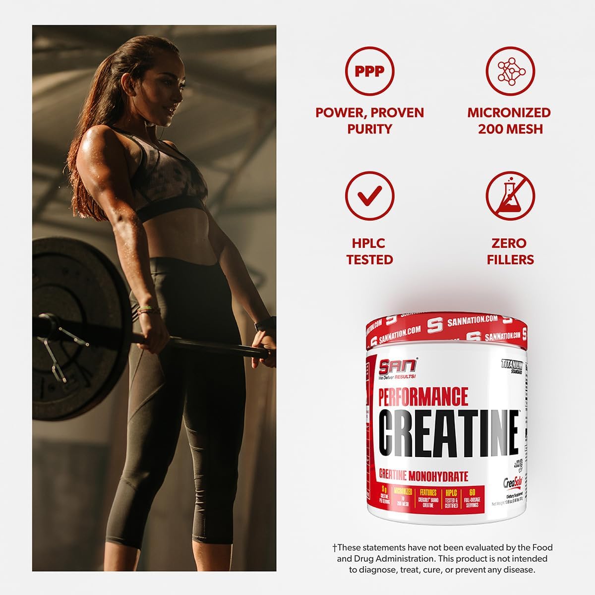 SAN Performance Creatine 300g Supports Muscle Growth and Athletic Endurance, 60 Servings SAN Performance Creatine 300g Supports Muscle Growth and Athletic Endurance, 60 Servings