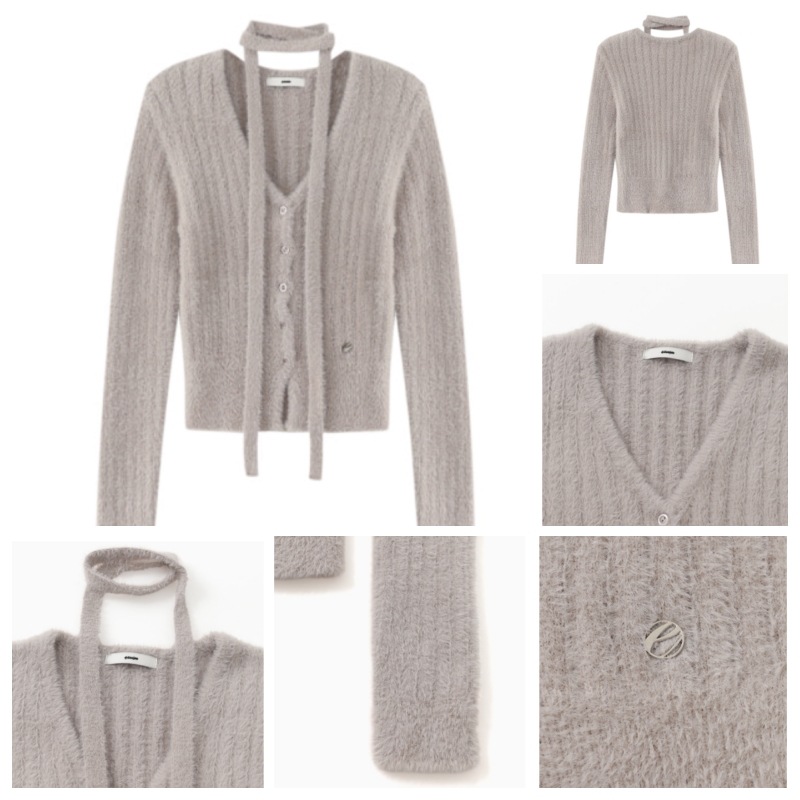 【ETMON】 FLUFFY SCARF KNIT CARDIGAN : 4COLORS
