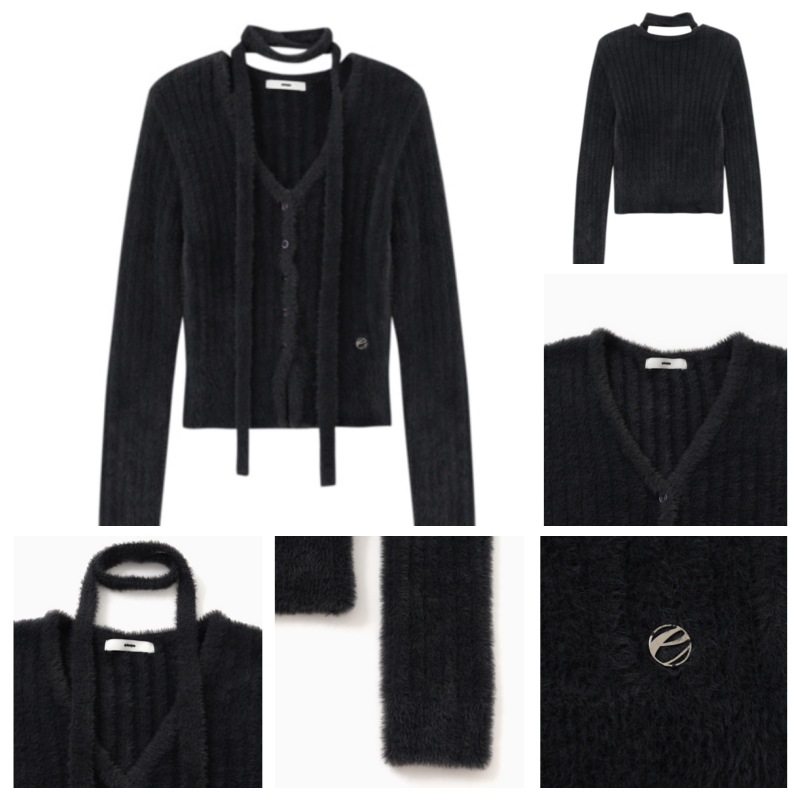 【ETMON】 FLUFFY SCARF KNIT CARDIGAN : 4COLORS