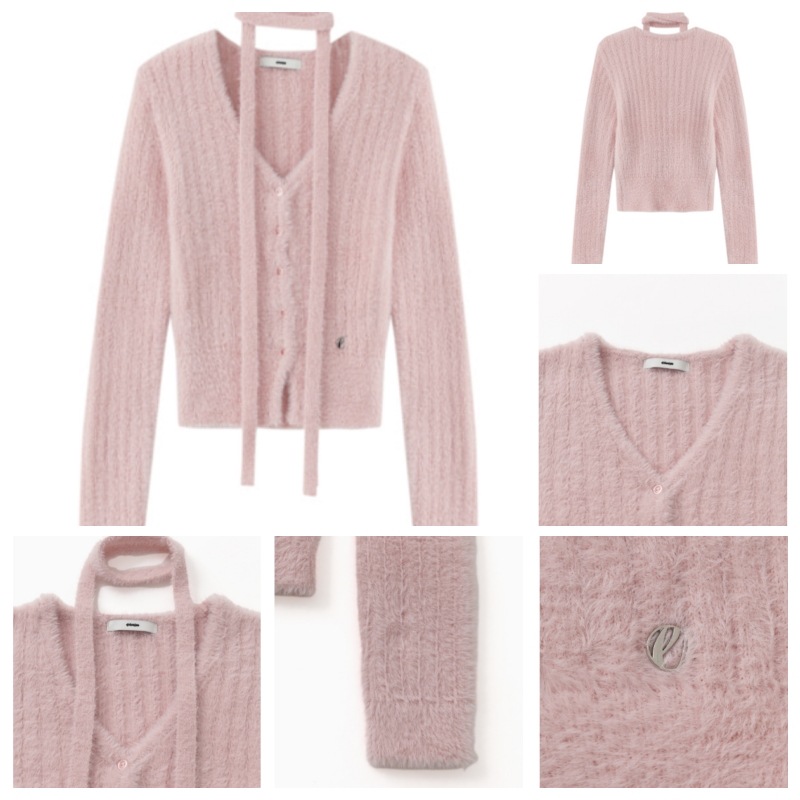 【ETMON】 FLUFFY SCARF KNIT CARDIGAN : 4COLORS