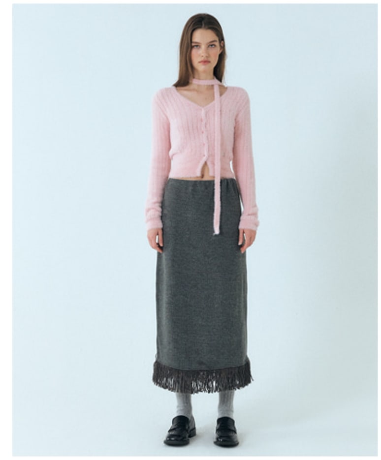 【ETMON】 FLUFFY SCARF KNIT CARDIGAN : 4COLORS