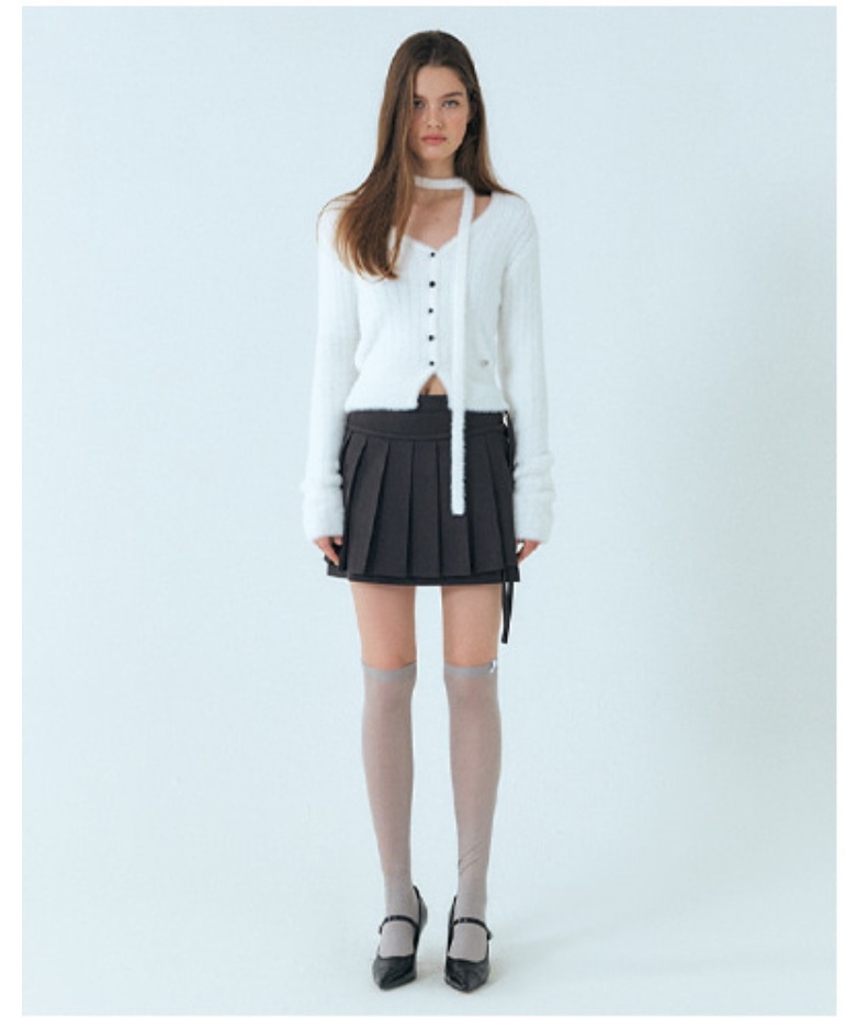 【ETMON】 FLUFFY SCARF KNIT CARDIGAN : 4COLORS