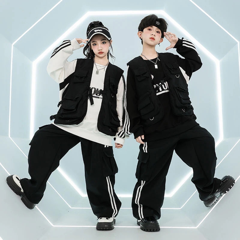 街舞児童潮服ヒップホップセット男女童クールかっこいい戦術工装馬甲架子鼓hiphop演技服 街舞児童潮服ヒップホップセット男女童クールかっこいい戦術工装馬甲架子鼓hiphop演技服