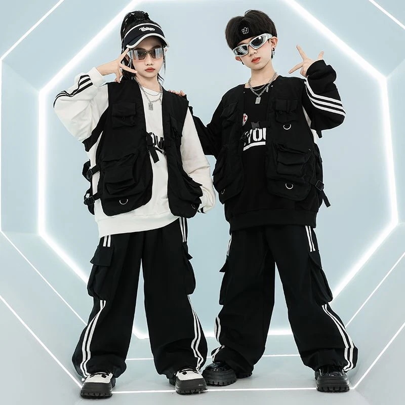 街舞児童潮服ヒップホップセット男女童クールかっこいい戦術工装馬甲架子鼓hiphop演技服 街舞児童潮服ヒップホップセット男女童クールかっこいい戦術工装馬甲架子鼓hiphop演技服