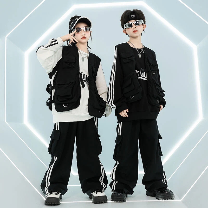 街舞児童潮服ヒップホップセット男女童クールかっこいい戦術工装馬甲架子鼓hiphop演技服 街舞児童潮服ヒップホップセット男女童クールかっこいい戦術工装馬甲架子鼓hiphop演技服