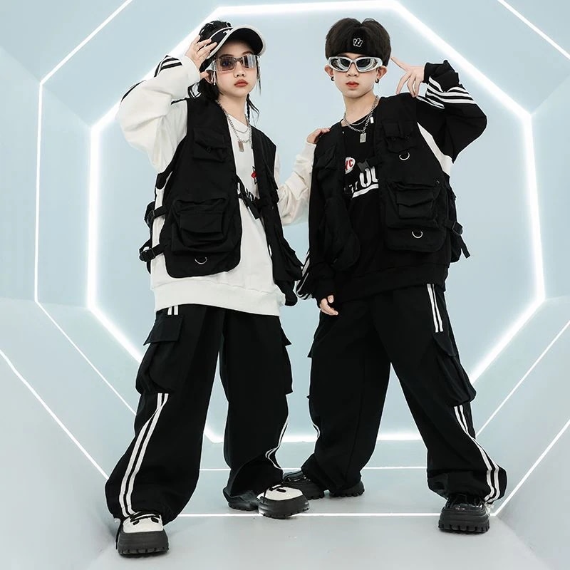 街舞児童潮服ヒップホップセット男女童クールかっこいい戦術工装馬甲架子鼓hiphop演技服 街舞児童潮服ヒップホップセット男女童クールかっこいい戦術工装馬甲架子鼓hiphop演技服