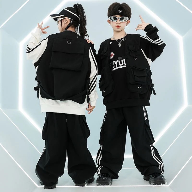 街舞児童潮服ヒップホップセット男女童クールかっこいい戦術工装馬甲架子鼓hiphop演技服 街舞児童潮服ヒップホップセット男女童クールかっこいい戦術工装馬甲架子鼓hiphop演技服