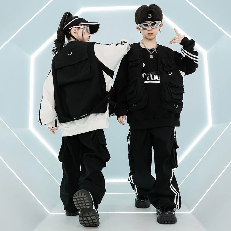 街舞児童潮服ヒップホップセット男女童クールかっこいい戦術工装馬甲架子鼓hiphop演技服 街舞児童潮服ヒップホップセット男女童クールかっこいい戦術工装馬甲架子鼓hiphop演技服