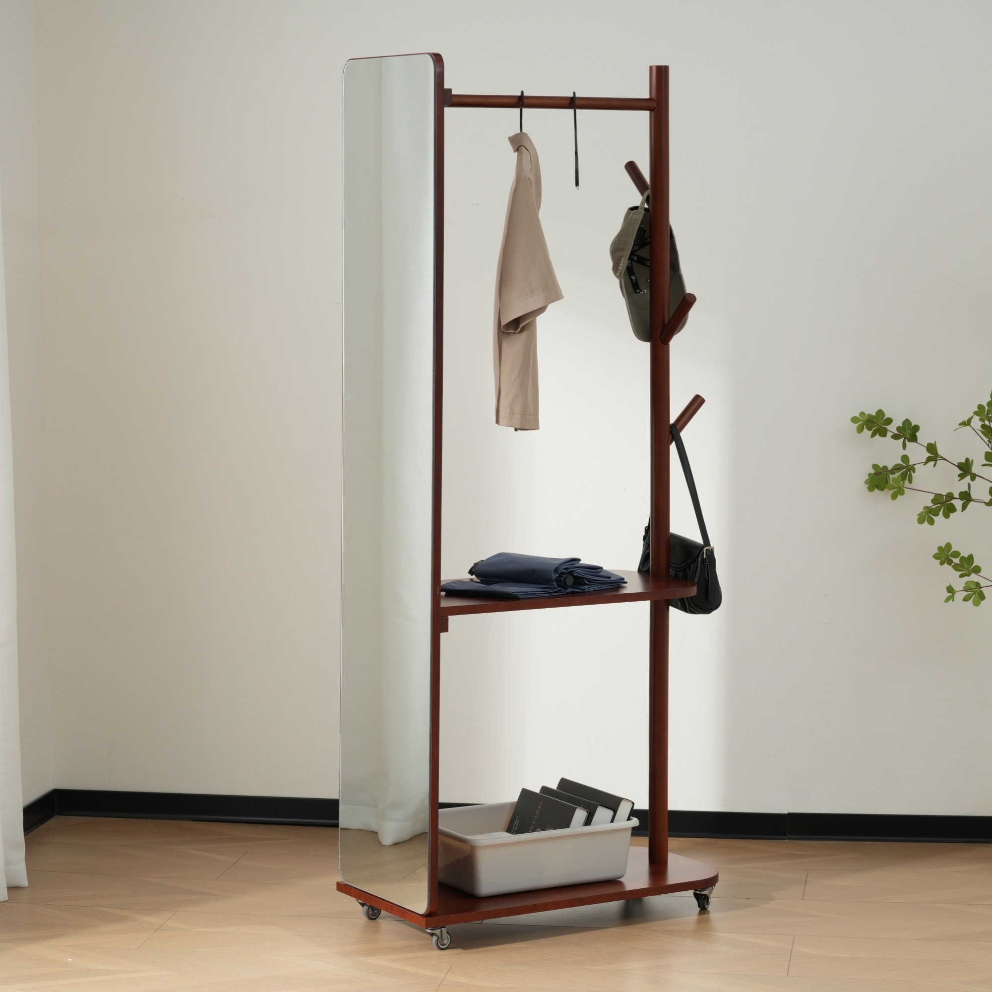 鏡 姿見 玄関 全身 おしゃれ ハンガーラック 収納 スタンド 回転 DIY