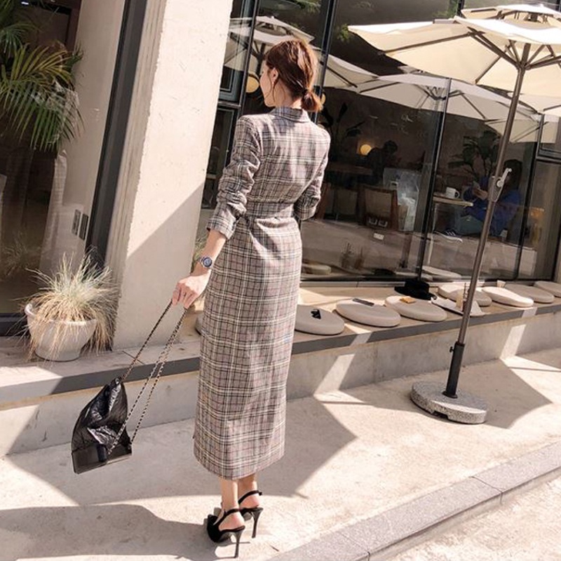 チェック柄 コート ダブルブレスト ウエストベルト ミドル丈 レディース スーツカラー a2310