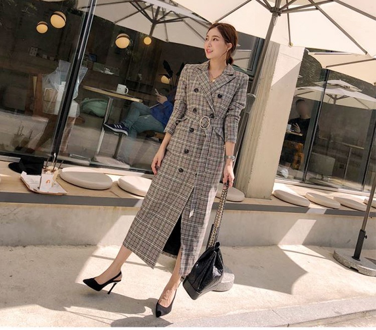 チェック柄 コート ダブルブレスト ウエストベルト ミドル丈 レディース スーツカラー a2310