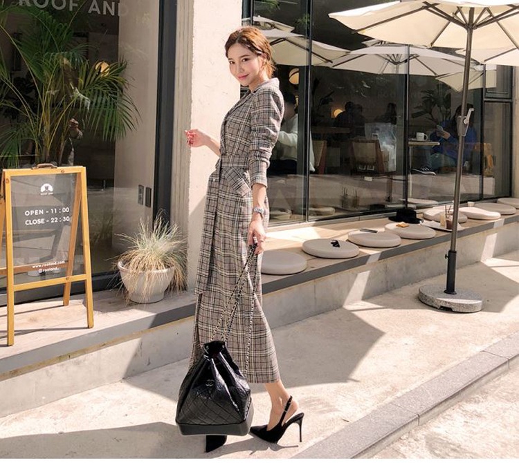 チェック柄 コート ダブルブレスト ウエストベルト ミドル丈 レディース スーツカラー a2310