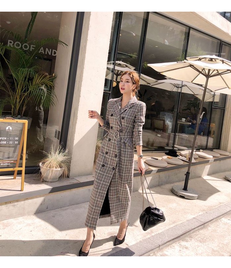 チェック柄 コート ダブルブレスト ウエストベルト ミドル丈 レディース スーツカラー a2310