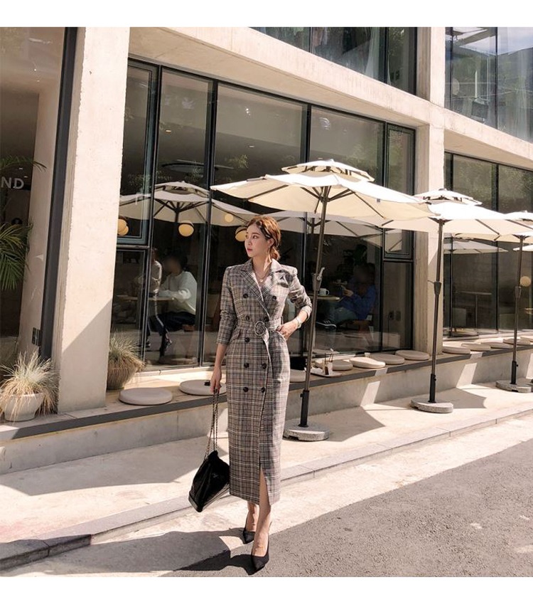 チェック柄 コート ダブルブレスト ウエストベルト ミドル丈 レディース スーツカラー a2310