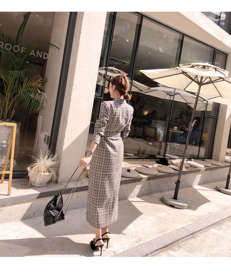 チェック柄 コート ダブルブレスト ウエストベルト ミドル丈 レディース スーツカラー a2310