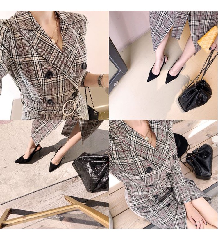 チェック柄 コート ダブルブレスト ウエストベルト ミドル丈 レディース スーツカラー a2310