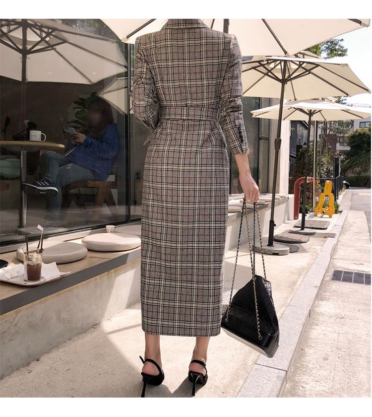 チェック柄 コート ダブルブレスト ウエストベルト ミドル丈 レディース スーツカラー a2310