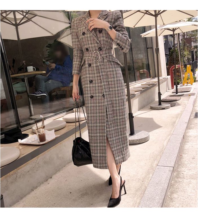 チェック柄 コート ダブルブレスト ウエストベルト ミドル丈 レディース スーツカラー a2310