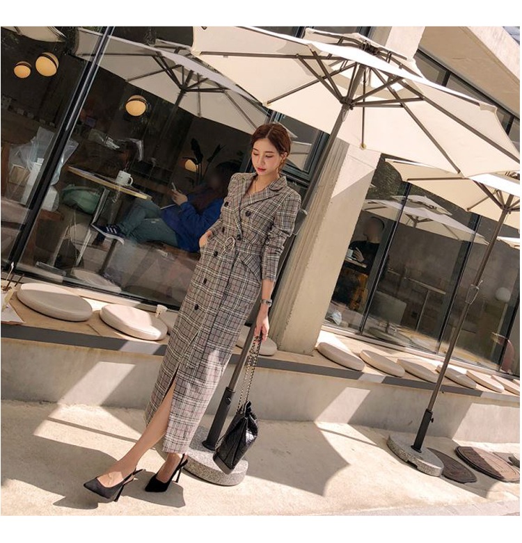 チェック柄 コート ダブルブレスト ウエストベルト ミドル丈 レディース スーツカラー a2310