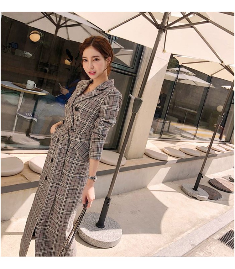 チェック柄 コート ダブルブレスト ウエストベルト ミドル丈 レディース スーツカラー a2310