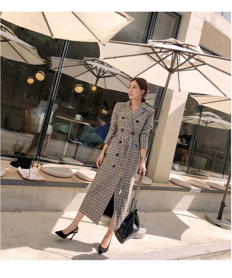 チェック柄 コート ダブルブレスト ウエストベルト ミドル丈 レディース スーツカラー a2310