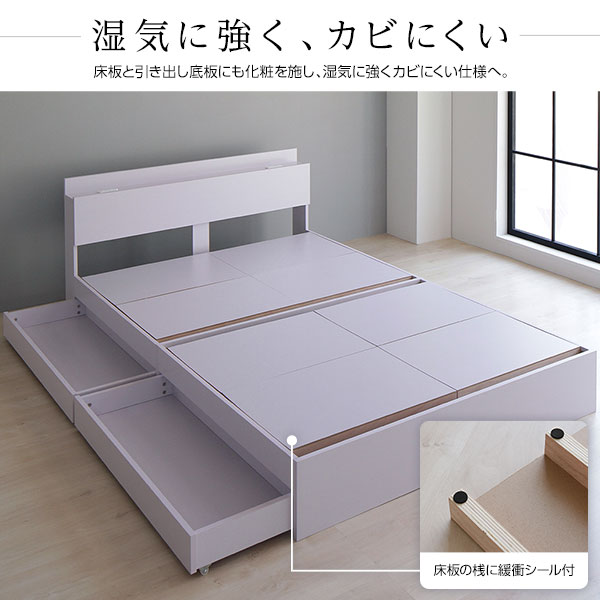 ベッド 収納付き 引き出し付き 木製 棚付き 宮付き コンセント付き シンプル グレイッシュ モダン ブラック セミダブル ベッドフレームのみ