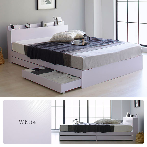 ベッド 収納付き 引き出し付き 木製 棚付き 宮付き コンセント付き シンプル グレイッシュ モダン ブラック セミダブル ベッドフレームのみ