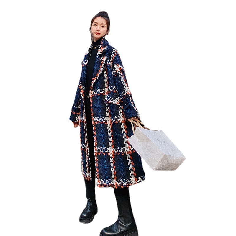 コート ミドル丈 ネイビーチェック柄 高級感 ジャケット 春秋 カジュアル ツイードコート コート ミドル丈 ネイビーチェック柄 高級感 ジャケット 春秋 カジュアル ツイードコート