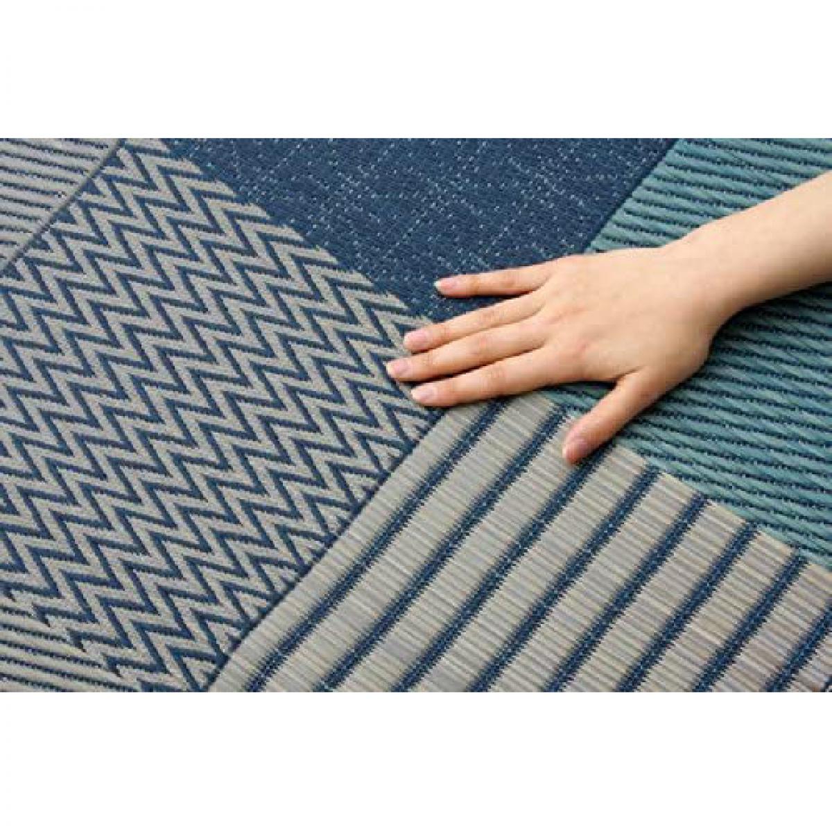 【I】【代引不可】い草 花ござ 京刺子 江戸間8畳(約348×352cm) ブルー 日本製 畳 カバー センター い草 ラグ い草カーペット ござ【北海道・沖縄・離島不可】cm　裏貼りなし 上敷