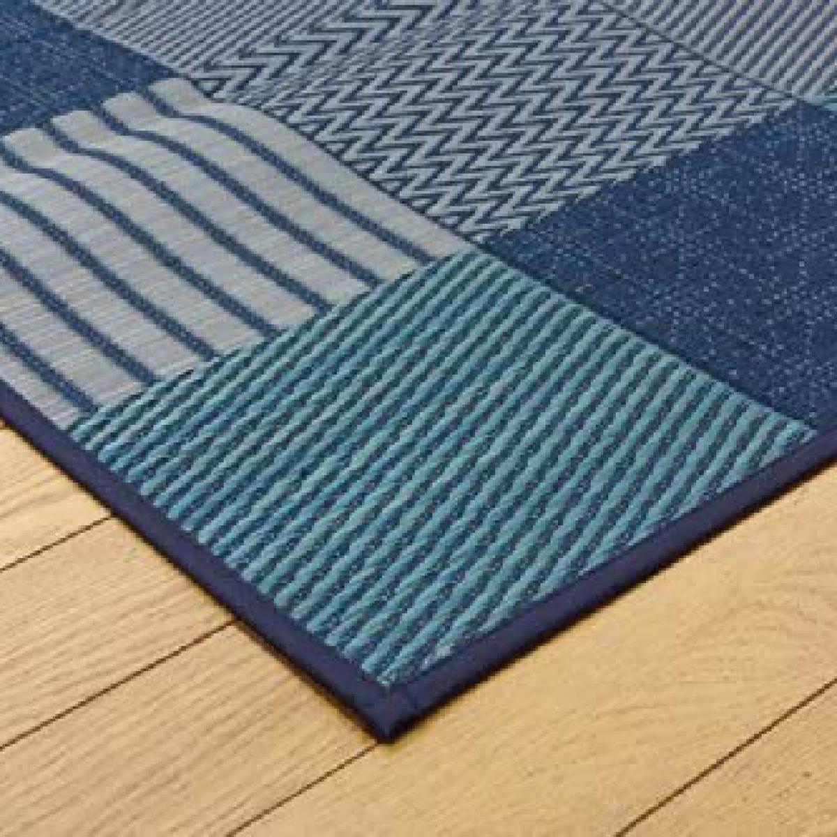 【I】【代引不可】い草 花ござ 京刺子 江戸間8畳(約348×352cm) ブルー 日本製 畳 カバー センター い草 ラグ い草カーペット ござ【北海道・沖縄・離島不可】cm　裏貼りなし 上敷