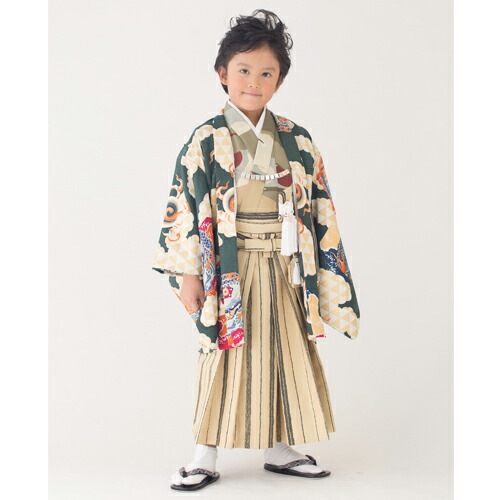 レンタル七五三 着物 5歳 男の子 レンタル3泊4日 羽織袴12点セット緑地に龍モダンアンテナ お正月 端午の節句 衣裳 レンタル消費税込み