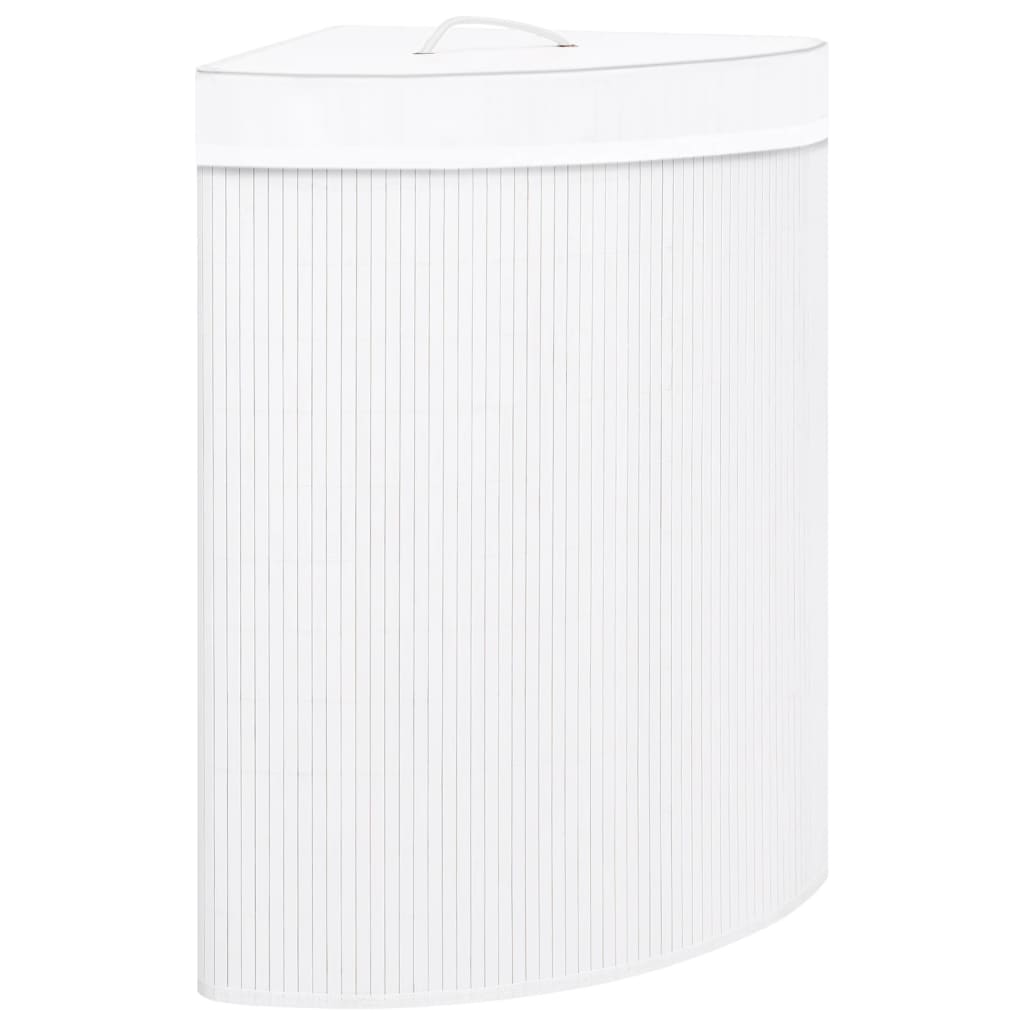コーナーランドリーバスケット 竹製 ホワイト 60L