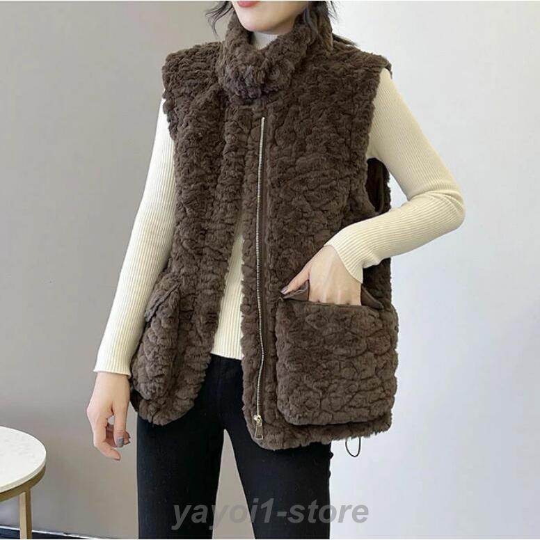 ファーベスト ベスト レディース 秋冬 ジレ ファーコート ボリューム フェイクファー 羽織り アウター ジャケット ジレ レイヤード 重ね着 ミドル丈 羽織 秋 冬