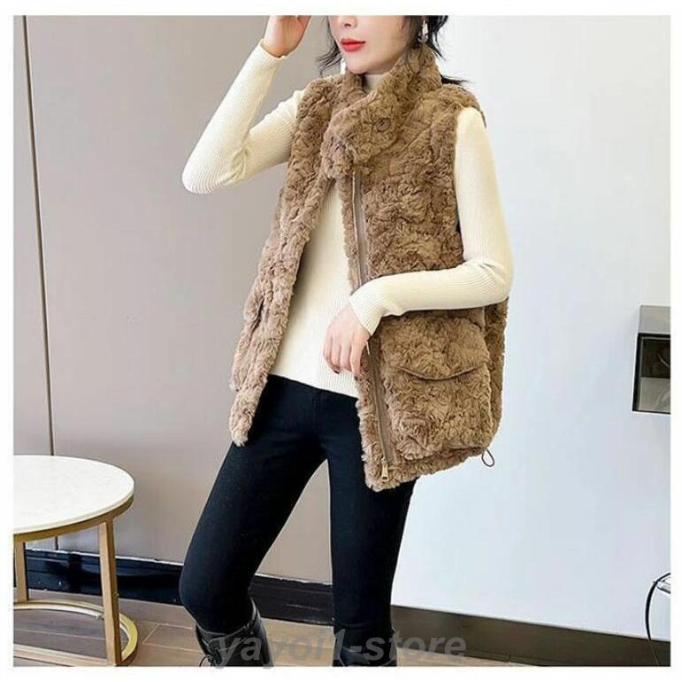 ファーベスト ベスト レディース 秋冬 ジレ ファーコート ボリューム フェイクファー 羽織り アウター ジャケット ジレ レイヤード 重ね着 ミドル丈 羽織 秋 冬