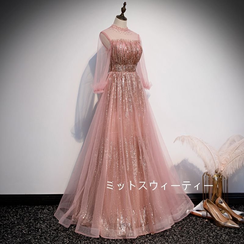 カラードレス ピンク フォーマルドレス 袖あり 演奏会 結婚式 aラインドレス 二次会 花嫁 ロング カラードレス ピンク フォーマルドレス 袖あり 演奏会 結婚式 aラインドレス 二次会 花嫁 ロング