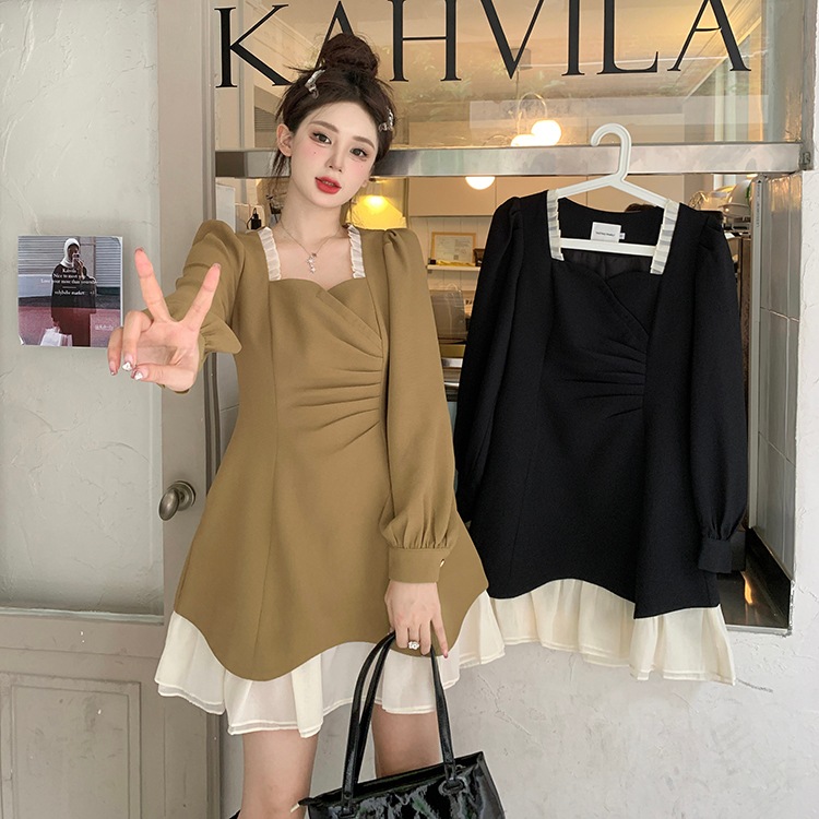 2カラー ワンピース レディース ミニ丈 ミニワンピ ワンピドレス スクエアネック フリル レース シフォン パフスリーブ 長袖 レイヤード Aライン カーキ ブラック 黒 エレガント 上品 ガーリー 2カラー ワンピース レディース ミニ丈 ミニワンピ ワンピドレス スクエアネック フリル レース シフォン パフスリーブ 長袖 レイヤード Aライン カーキ ブラック 黒 エレガント 上品 ガーリー