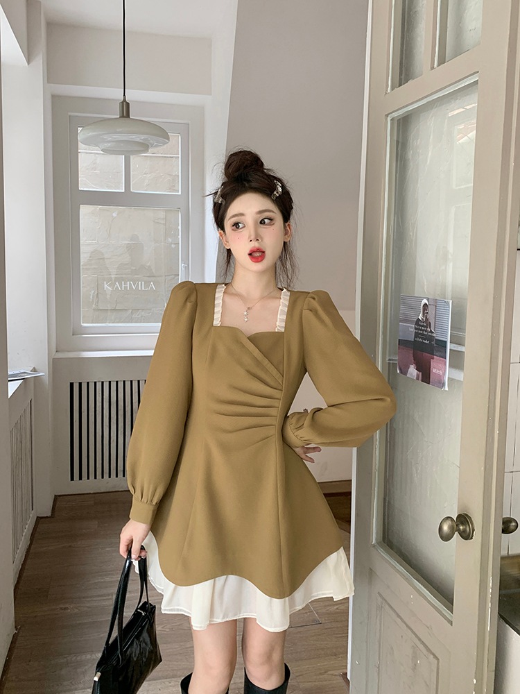 2カラー ワンピース レディース ミニ丈 ミニワンピ ワンピドレス スクエアネック フリル レース シフォン パフスリーブ 長袖 レイヤード Aライン カーキ ブラック 黒 エレガント 上品 ガーリー 2カラー ワンピース レディース ミニ丈 ミニワンピ ワンピドレス スクエアネック フリル レース シフォン パフスリーブ 長袖 レイヤード Aライン カーキ ブラック 黒 エレガント 上品 ガーリー