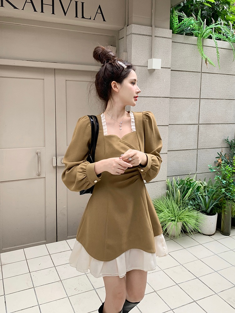 2カラー ワンピース レディース ミニ丈 ミニワンピ ワンピドレス スクエアネック フリル レース シフォン パフスリーブ 長袖 レイヤード Aライン カーキ ブラック 黒 エレガント 上品 ガーリー 2カラー ワンピース レディース ミニ丈 ミニワンピ ワンピドレス スクエアネック フリル レース シフォン パフスリーブ 長袖 レイヤード Aライン カーキ ブラック 黒 エレガント 上品 ガーリー