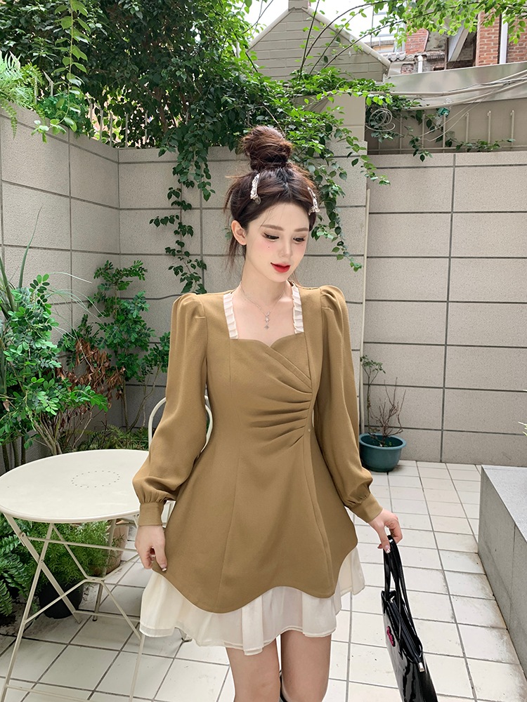 2カラー ワンピース レディース ミニ丈 ミニワンピ ワンピドレス スクエアネック フリル レース シフォン パフスリーブ 長袖 レイヤード Aライン カーキ ブラック 黒 エレガント 上品 ガーリー 2カラー ワンピース レディース ミニ丈 ミニワンピ ワンピドレス スクエアネック フリル レース シフォン パフスリーブ 長袖 レイヤード Aライン カーキ ブラック 黒 エレガント 上品 ガーリー