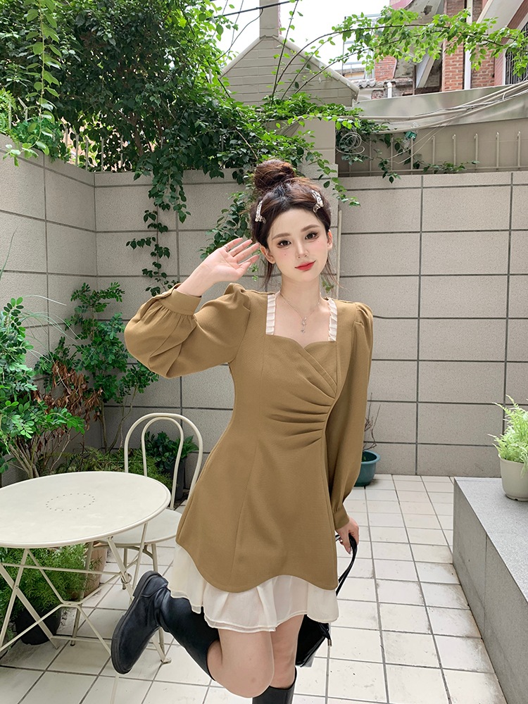 2カラー ワンピース レディース ミニ丈 ミニワンピ ワンピドレス スクエアネック フリル レース シフォン パフスリーブ 長袖 レイヤード Aライン カーキ ブラック 黒 エレガント 上品 ガーリー 2カラー ワンピース レディース ミニ丈 ミニワンピ ワンピドレス スクエアネック フリル レース シフォン パフスリーブ 長袖 レイヤード Aライン カーキ ブラック 黒 エレガント 上品 ガーリー