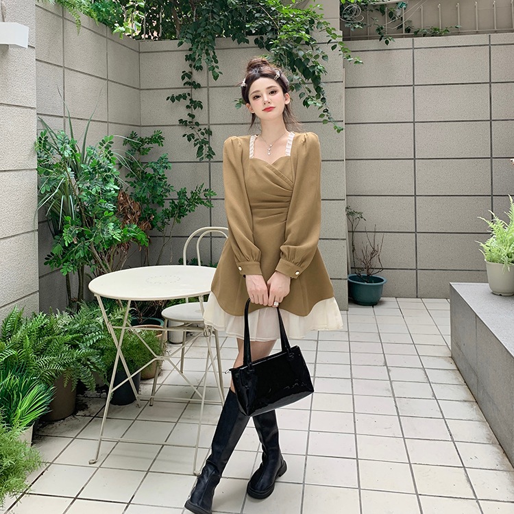 2カラー ワンピース レディース ミニ丈 ミニワンピ ワンピドレス スクエアネック フリル レース シフォン パフスリーブ 長袖 レイヤード Aライン カーキ ブラック 黒 エレガント 上品 ガーリー 2カラー ワンピース レディース ミニ丈 ミニワンピ ワンピドレス スクエアネック フリル レース シフォン パフスリーブ 長袖 レイヤード Aライン カーキ ブラック 黒 エレガント 上品 ガーリー