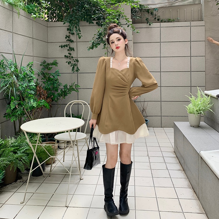 2カラー ワンピース レディース ミニ丈 ミニワンピ ワンピドレス スクエアネック フリル レース シフォン パフスリーブ 長袖 レイヤード Aライン カーキ ブラック 黒 エレガント 上品 ガーリー 2カラー ワンピース レディース ミニ丈 ミニワンピ ワンピドレス スクエアネック フリル レース シフォン パフスリーブ 長袖 レイヤード Aライン カーキ ブラック 黒 エレガント 上品 ガーリー