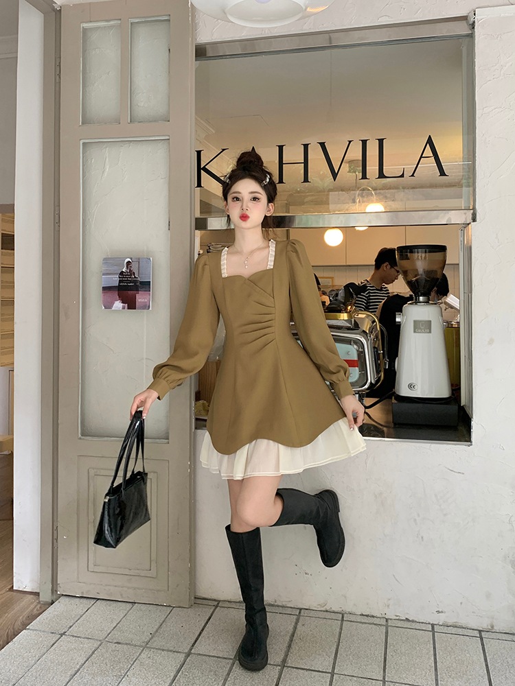 2カラー ワンピース レディース ミニ丈 ミニワンピ ワンピドレス スクエアネック フリル レース シフォン パフスリーブ 長袖 レイヤード Aライン カーキ ブラック 黒 エレガント 上品 ガーリー 2カラー ワンピース レディース ミニ丈 ミニワンピ ワンピドレス スクエアネック フリル レース シフォン パフスリーブ 長袖 レイヤード Aライン カーキ ブラック 黒 エレガント 上品 ガーリー